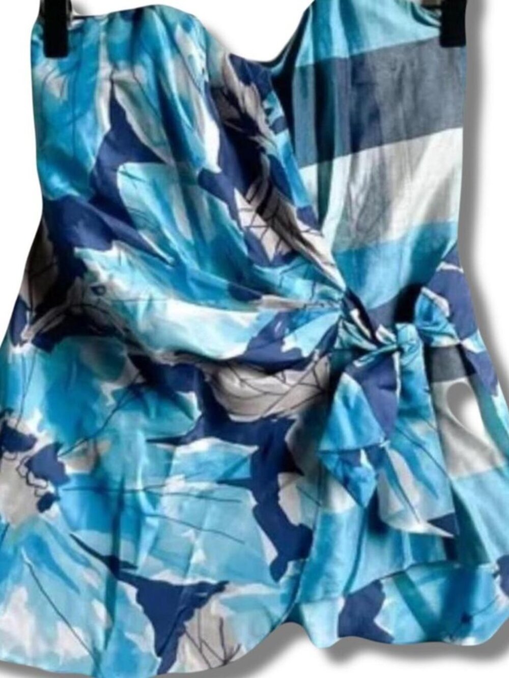 Nanette Lepore Blue Floral Print Silk Strapless Asymmetrical Corset Blouse Top